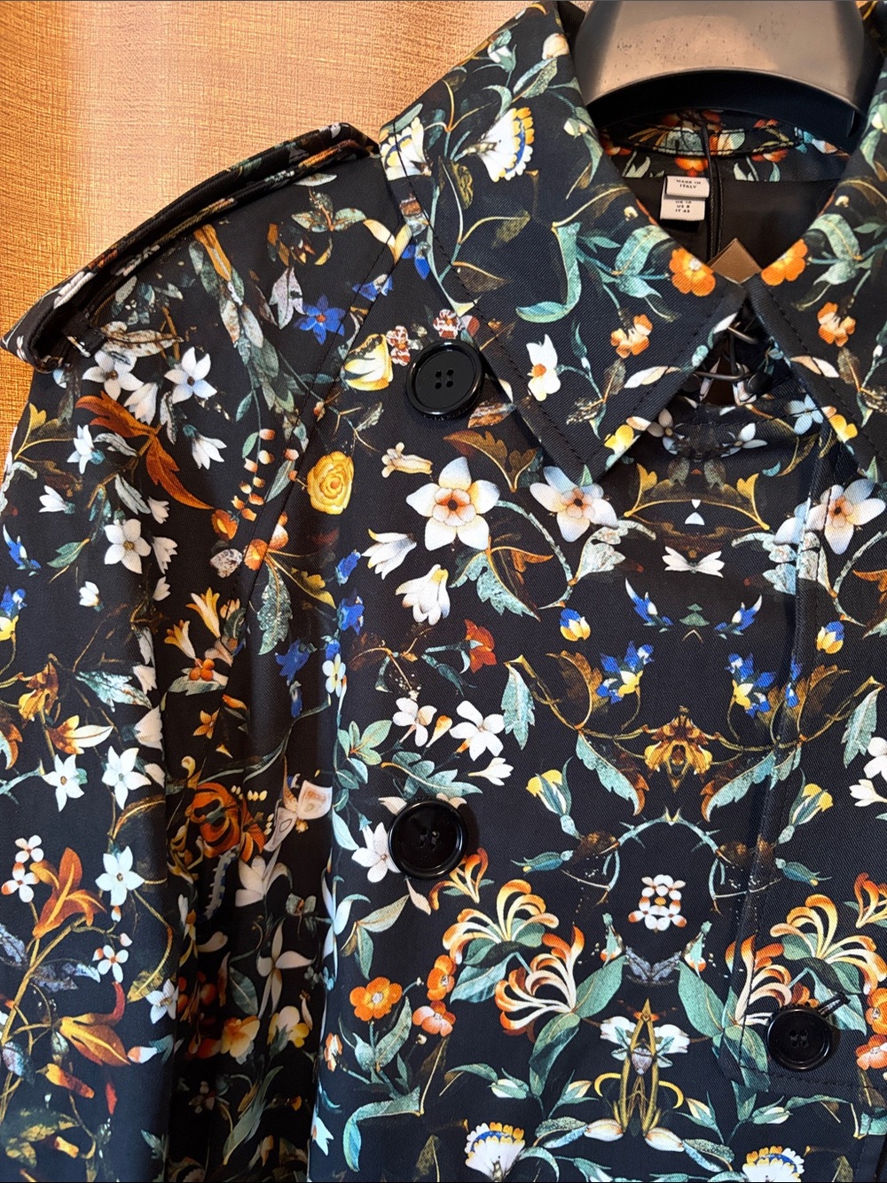 NWT Burberry Pedley Black Floral-Patterned Trench Coat size 8